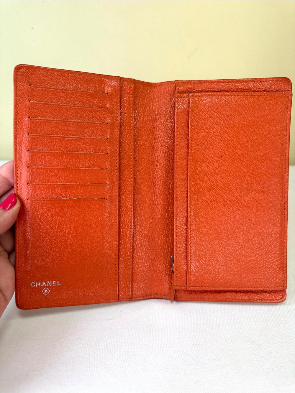 CHANEL CC Diamond Embossed Coral Leather Wallet SHW Sticker #11 2006-08 COA - Picture 5 of 14